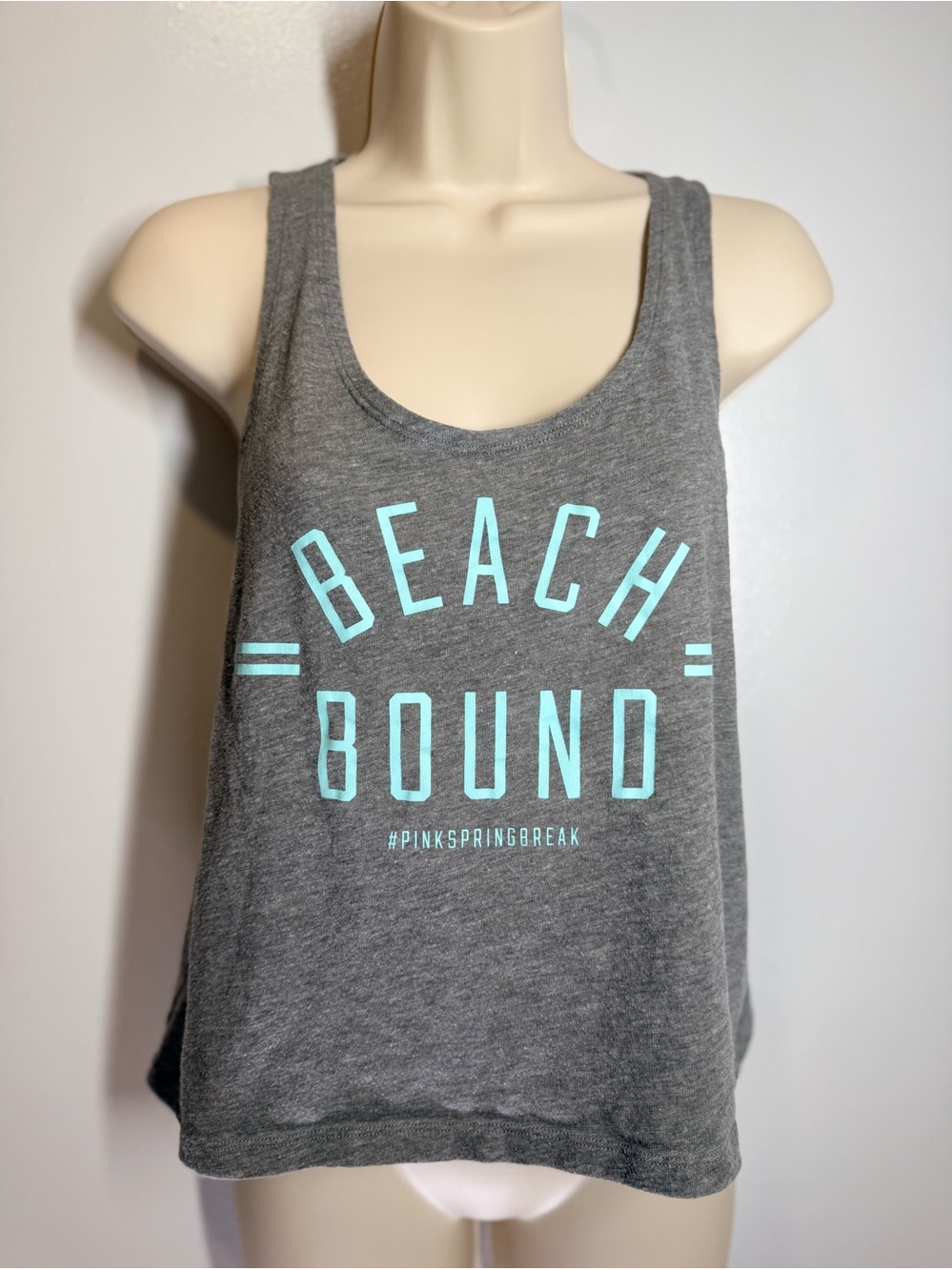 Victoria's Secret PINK Gray Tank with Aqua 'Beach Bound' Graphic